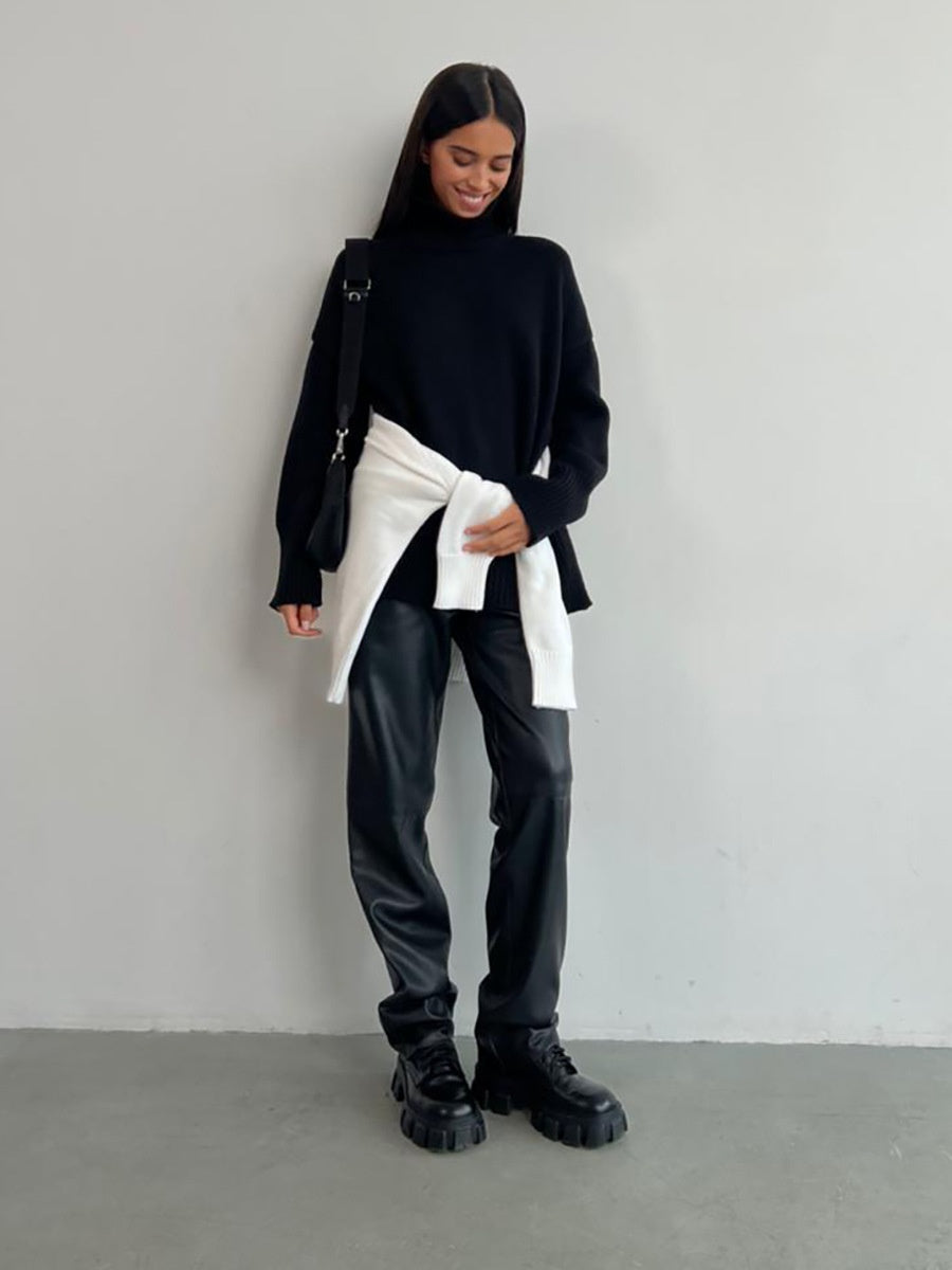 Pull Femme Col Demi-Montant en Maille Unie