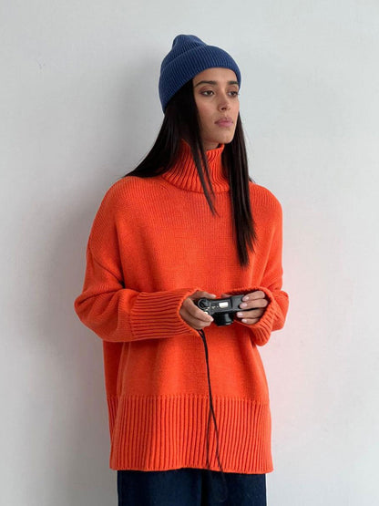 Pull Femme Col Demi-Montant en Maille Unie