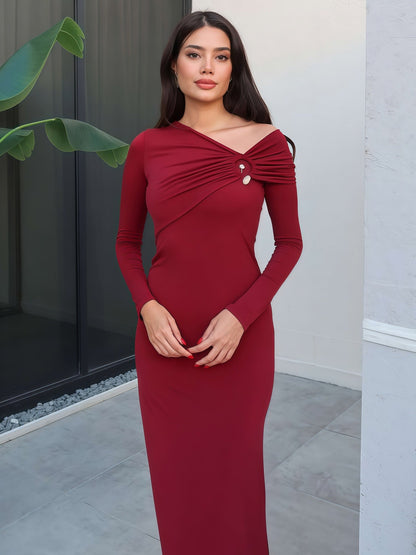 Robe Longue Élégante Épaule Dénudée Coupe Ajustée pour Femme