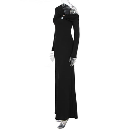 Robe Longue Élégante Épaule Dénudée Coupe Ajustée pour Femme