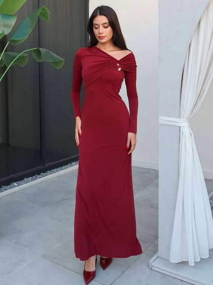 Robe Longue Élégante Épaule Dénudée Coupe Ajustée pour Femme