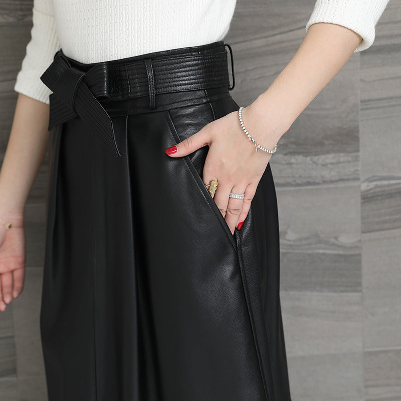 "Jupe Mi-Longue en Cuir pour Femme"