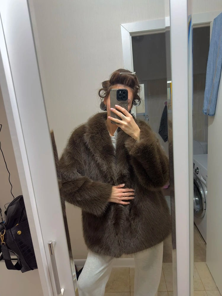 "Manteau Mi-Long en Laine Synthétique avec Ceinture"