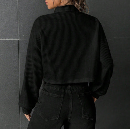"Pull Col Montant Casual à Manches Longues Uni"