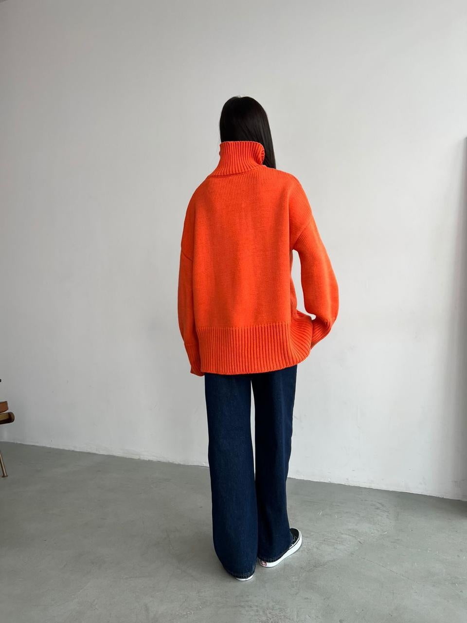 Pull Femme Col Demi-Montant en Maille Unie
