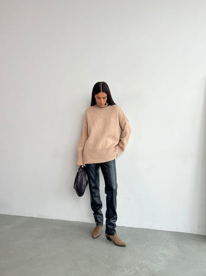 Pull Femme Col Demi-Montant en Maille Unie