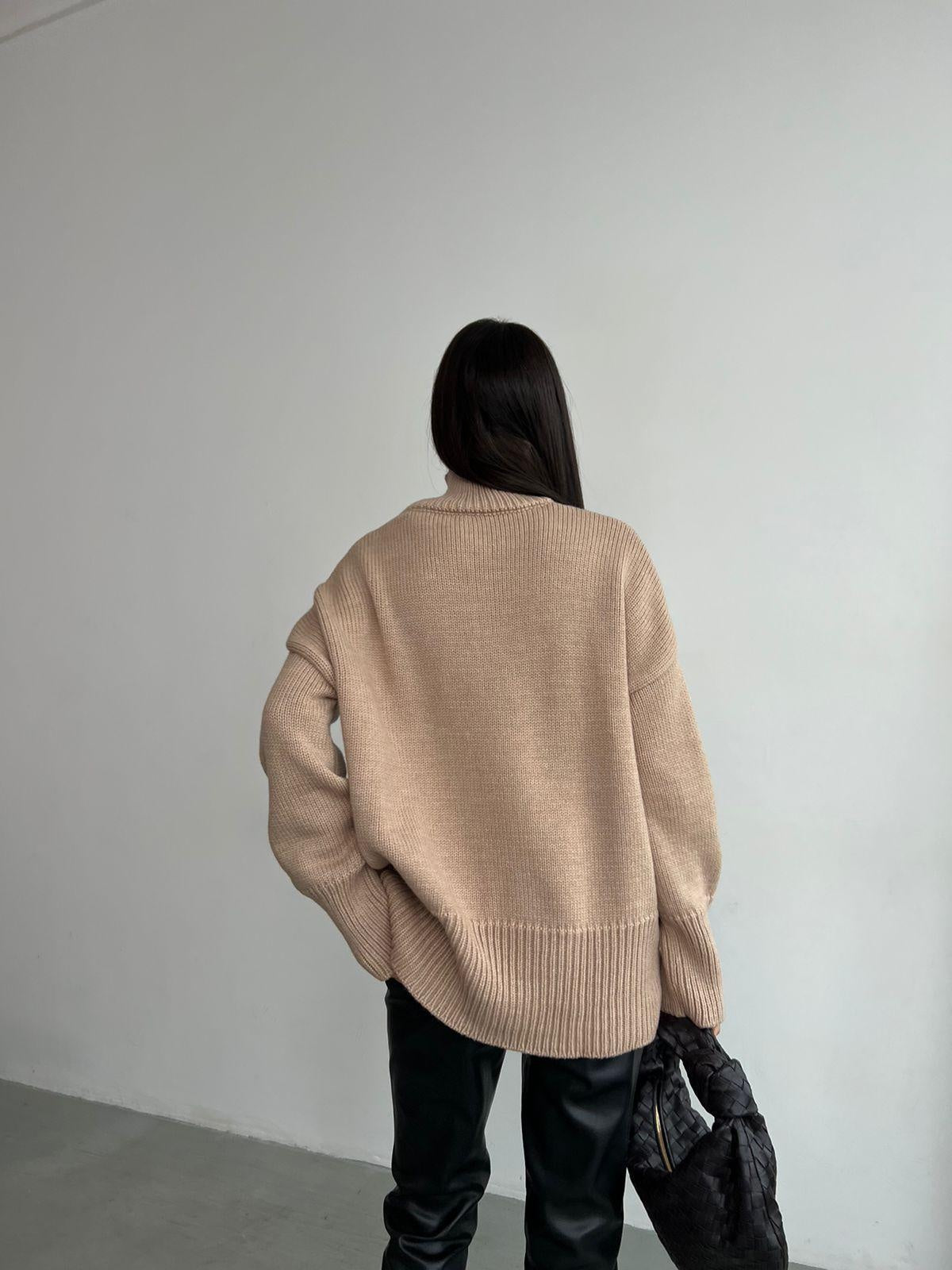 Pull Femme Col Demi-Montant en Maille Unie