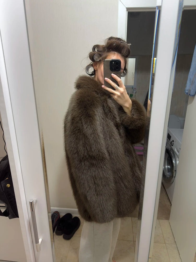 "Manteau Mi-Long en Laine Synthétique avec Ceinture"