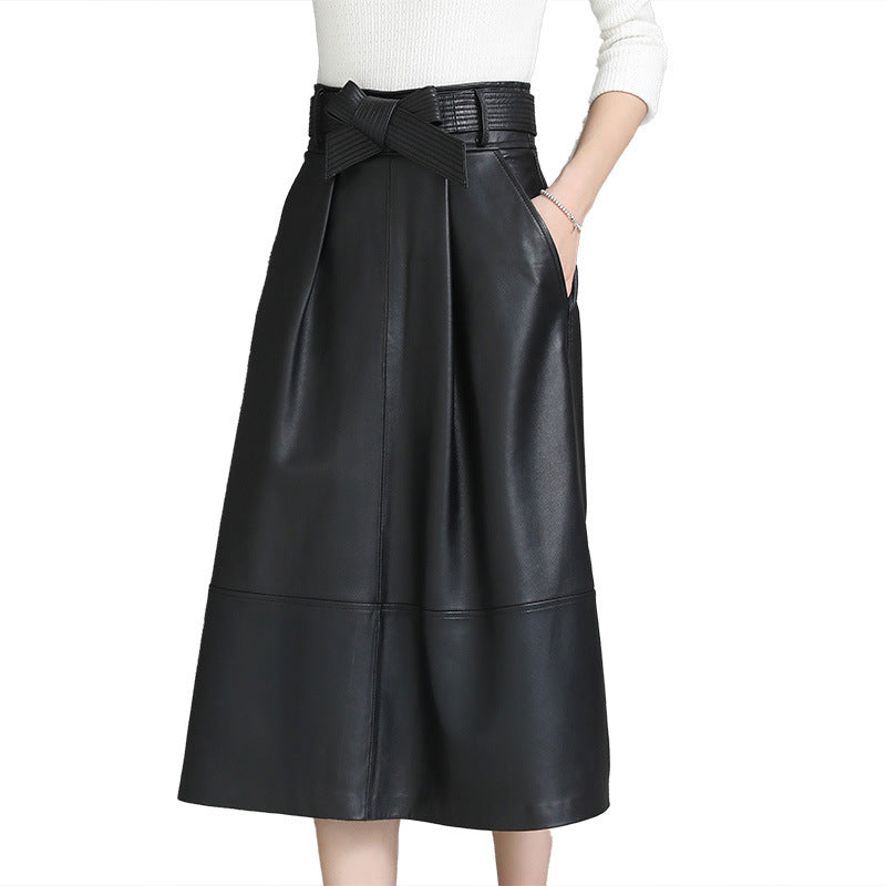 "Jupe Mi-Longue en Cuir pour Femme"