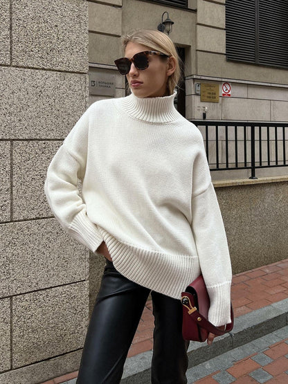 Pull Femme Col Demi-Montant en Maille Unie