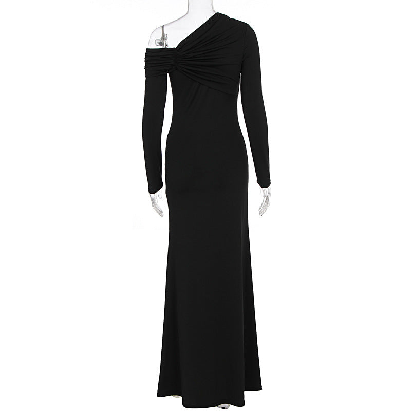 Robe Longue Élégante Épaule Dénudée Coupe Ajustée pour Femme