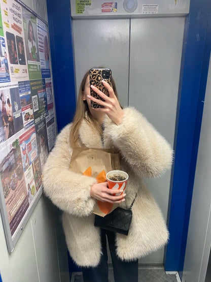 "Manteau Mi-Long en Laine Synthétique avec Ceinture"