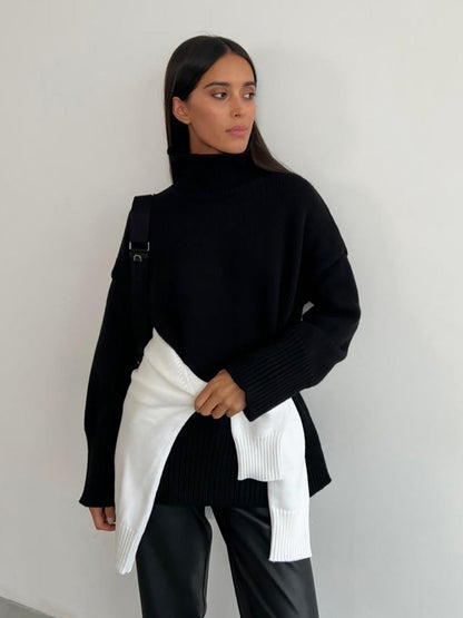 Pull Femme Col Demi-Montant en Maille Unie