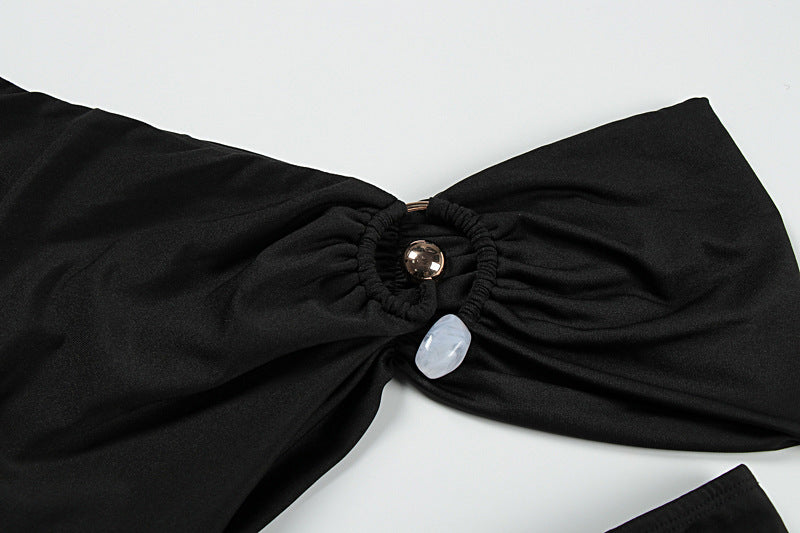 Robe Longue Élégante Épaule Dénudée Coupe Ajustée pour Femme
