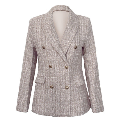 "Blazer Tweed Vintage à Manches Longues pour Femme"