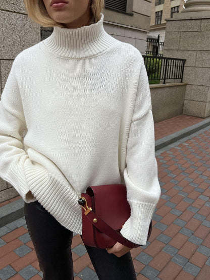Pull Femme Col Demi-Montant en Maille Unie
