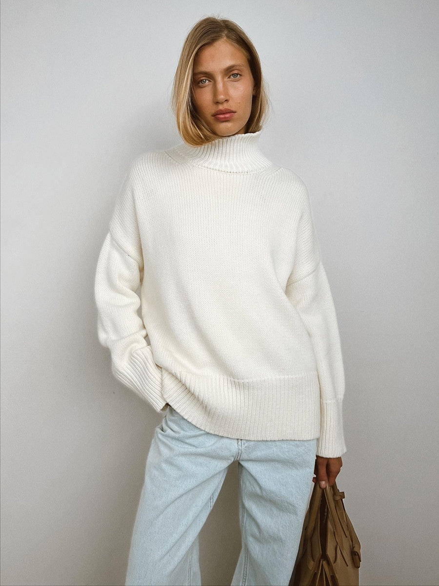 Pull Femme Col Demi-Montant en Maille Unie