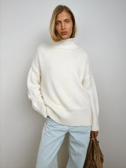 Pull Femme Col Demi-Montant en Maille Unie