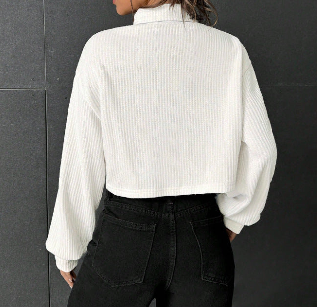 "Pull Col Montant Casual à Manches Longues Uni"