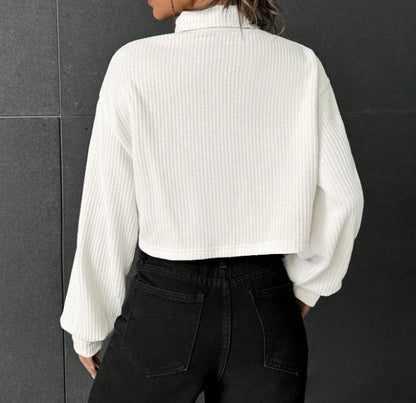 "Pull Col Montant Casual à Manches Longues Uni"
