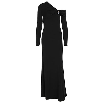 Robe Longue Élégante Épaule Dénudée Coupe Ajustée pour Femme