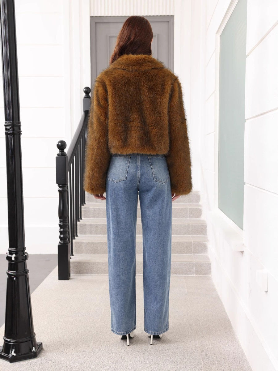 "Veste Courte en Fausse Fourrure pour Femme"