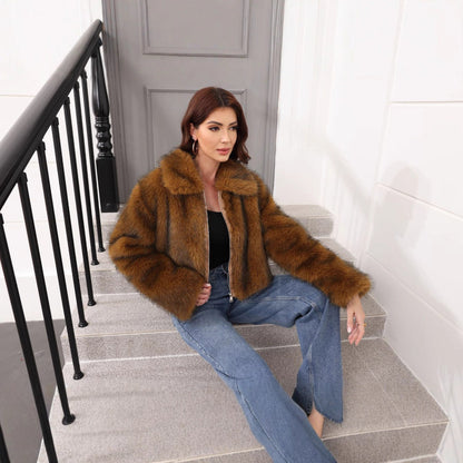 "Veste Courte en Fausse Fourrure pour Femme"
