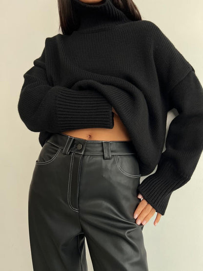 Pull Femme Col Demi-Montant en Maille Unie