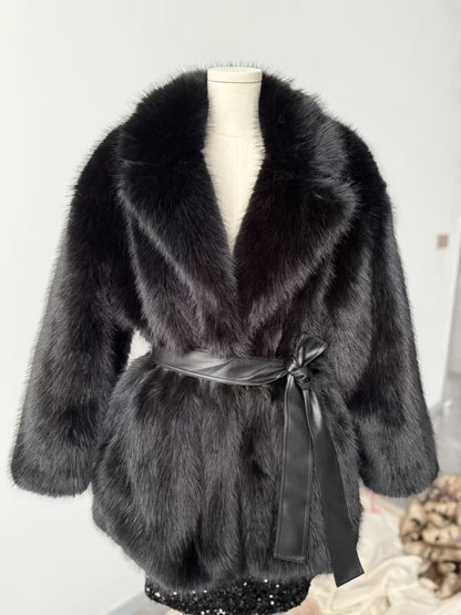 "Manteau Mi-Long en Laine Synthétique avec Ceinture"